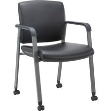 Lorell Healthcare Guest Chair with Casters - Vinyl Seat - Vinyl Back - Steel Frame - Square Base - Black - Armrest - 1 Each