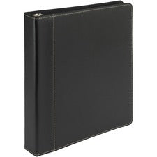 Samsill Contrast Stitch Leather Ring Binder - 1" Binder Capacity - Letter - 8 1/2" x 11" Sheet Size - 200 Sheet Capacity - Round Ring Fastener(s) - 2 Internal Pocket(s) - Bonded Leather, LeatherGrain - Black - Durable, Spine, Rivet - 1 Each