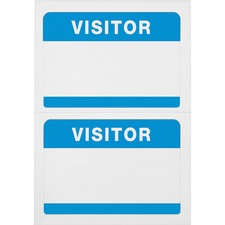 Advantus Self-Adhesive Visitor Badges - "Visitor" - 2 1/4" Height x 3 1/2" Width - Removable Adhesive - Rectangle - White, Blue - 100 / Box