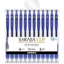 Zebra Pen Sarasa Clip Gel Retractable Blue Pens - 0.5 mm Pen Point Size - Blue - 1 Dozen