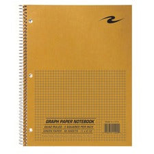 Roaring Spring 5x5 Graph Ruled Spiral Lab Notebook - 80 Sheets - 160 Pages - Printed - Spiral Bound - Both Side Ruling Surface - 3 Hole(s) - 15 lb Basis Weight - 56 g/m&#178; Grammage - 11" x 8 1/2" - 0.30" x 8.5" x 11" - Green Paper - 1 Each
