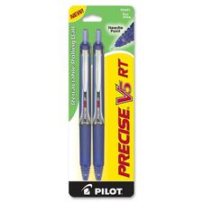 Pilot Precise V5 RT Extra-Fine Premium Retractable Rolling Ball Pens - Extra Fine Pen Point - 0.5 mm Pen Point Size - Needle Pen Point Style - Refillable - Retractable - Blue - Blue Barrel - 2 / Pack