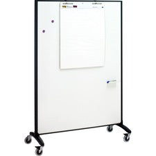 Quartet Motion Room Divider - 48" (4 ft) Width x 72" (6 ft) Height - White Porcelain Surface - Graphite Metal Frame - 1 Each