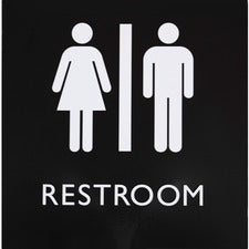 Lorell Restroom Sign - 1 Each - 8" Width x 8" Height - Square Shape - Easy Readability, Injection-molded - Plastic - Black