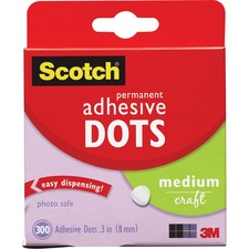 Scotch Adhesive Dots - 0.30" Length x 0.30" Width - Dispenser Included - 300 / Box - Clear