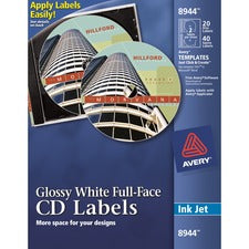 Inkjet Full-face Cd Labels, Glossy White, 20/pack