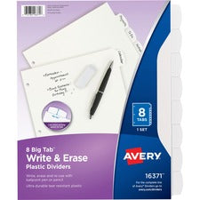Avery&reg; Big Tab Write & Erase Dividers - 8 x Divider(s) - Write-on Tab(s) - 8 - 8 Tab(s)/Set - 8.5" Divider Width x 11" Divider Length - 3 Hole Punched - White Plastic Divider - White Plastic Tab(s) - 8 / Set