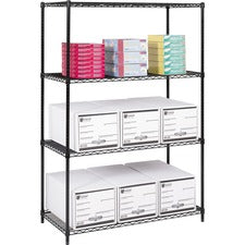 Safco Industrial Wire Shelving - 48" x 24" x 72" - 4 x Shelf(ves) - 3200 lb Load Capacity - Adjustable Glide, Durable - Black - Powder Coated - Steel - Assembly Required