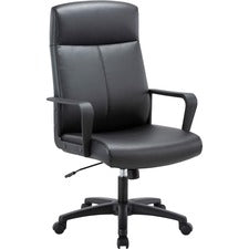 Lorell High-Back Bonded Leather Chair - Bonded Leather Seat - Bonded Leather Back - High Back - Black - Armrest - 1 Each