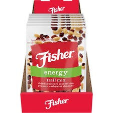 Fisher Energy Trail Mix - Resealable Bag - Dried Cranberries, Peanut, Cashew, Almond - 6 / Carton