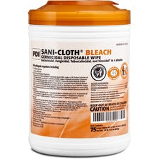 PDI Sani-Cloth Bleach Germicidal Wipes - Ready-To-Use Wipe6" Width x 10.50" Length - 75 / Can - 12 / Carton - White