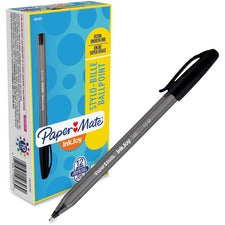 Paper Mate Inkjoy 100 ST Ballpoint Stick Pens - Medium Pen Point - 1 mm Pen Point Size - Black - Translucent Barrel - 1 Dozen
