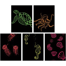 Creativity Street Now You See It! Etch Fluorscnt Brd - Craft - 50 Piece(s) - 11"Height x 8.50"Width - 50 / Pack - Fluorescent Red, Black, Fluorescent Orange, Fluorescent Green, Fluorescent Pink, Fluorescent Yellow - Wood