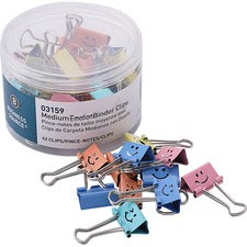 Business Source Smiling Face Binder Clips - Medium - for Paper, Office, Classroom - Sturdy - 42 / Tube - Assorted
