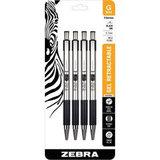 Zebra STEEL 3 Series G-301 Retractable Gel Pen - 0.7 mm Pen Point Size - Refillable - Retractable - Black Gel-based Ink - Metal Barrel - 4 / Pack