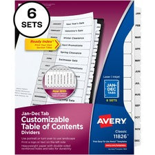 Avery&reg; Monthly Tab Table of Contents Dividers - 72 x Divider(s) - Jan-Dec, Table of Contents - 12 Tab(s)/Set - 8.5" Divider Width x 11" Divider Length - 3 Hole Punched - White Paper Divider - White Paper Tab(s) - 6