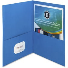 Business Source Letter Recycled Pocket Folder - 8 1/2" x 11" - 100 Sheet Capacity - 2 Inside Front & Back Pocket(s) - Paper - Blue - 35% Recycled - 25 / Box