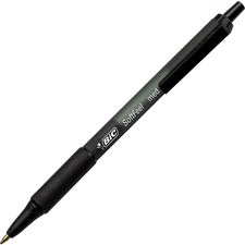 BIC SoftFeel Retractable Ball Pens - Medium Pen Point - Retractable - Black - Black Rubber Barrel - 1 Dozen