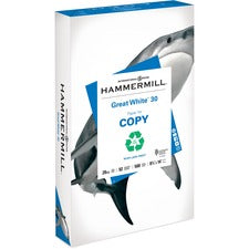 Hammermill Great White Recycled Copy Paper - 92 Brightness - Legal - 8 1/2" x 14" - 20 lb Basis Weight - 30 / Pallet - FSC - Acid-free, Moisture Resistant, Archival-safe, Jam-free