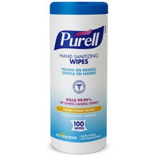 PURELL&reg; Fresh Scent Hand Sanitizing Wipes - Fresh - White - Durable, Lint-free, Moisturizing - For Hand - 100 Per Canister - 1 Each