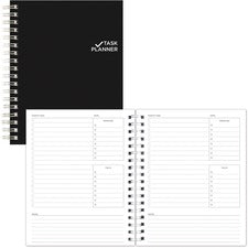 Rediform Undated Task Planner - Personal - 7 1/4" x 9 1/4" Sheet Size - Twin Wire - Black - Notes Area, Hard Cover - 1 Each
