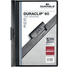 DURABLE&reg; DURACLIP&reg; Report Cover - Letter Size 8 1/2" x 11" - 60 Sheet Capacity - Punchless - Vinyl - Black