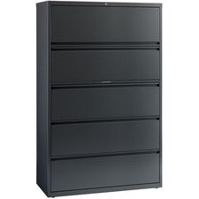 Lorell Lateral File - 5-Drawer - 42" x 18.6" x 67.7" - 5 x Drawer(s) - Legal, Letter, A4 - Lateral - Rust Proof, Leveling Glide, Interlocking - Charcoal - Recycled