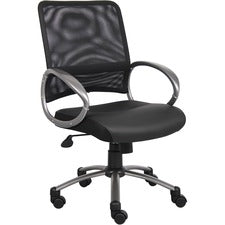 Lorell Mid Back Task Chair - Black Leather Seat - 5-star Base - Black - 1 Each