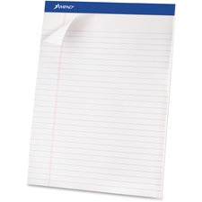 Ampad Basic Perforated Writing Pads - 50 Sheets - Stapled - 0.34" Ruled - 15 lb Basis Weight - 8 1/2" x 11 3/4" - White Paper - White Cover - Sturdy Back, Header Strip, Micro Perforated, Chipboard Backing - 1 Dozen