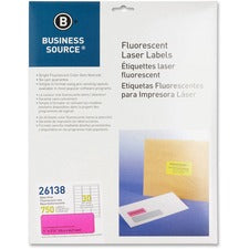 Business Source Neon Labels - 1" x 2 5/8" Length - Permanent Adhesive - Rectangle - Laser - Neon Pink - 30 / Sheet - 750 / Pack - Jam-free, Pressure Sensitive