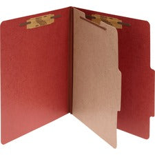 Pressboard Classification Folders, 2" Expansion, 1 Divider, 4 Fasteners, Letter Size, Earth Red Exterior, 10/box