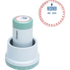 Xstamper XpeDater RECEIVED Rotary Dater - Message/Date Stamp - "RECEIVED" - 1.75" Impression Diameter - Red, Blue - 1 Each