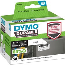Dymo LW Durable Labels - 2 1/4" x 1 17/64" Length - Rectangle - White - Plastic - 1 Each