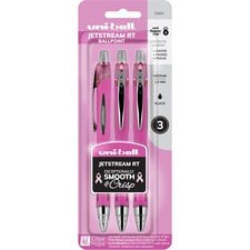 uni&reg; Jetstream RT Pink Ribbon Ballpoint Pen - Medium Pen Point - 1 mm Pen Point Size - Multi - Pink Barrel - 3 / Pack