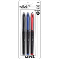 uni&reg; Air Porous Rollerball Pens - Medium Pen Point - 0.7 mm Pen Point Size - Conical Pen Point Style - Black, Blue, Red - Black, Silver, Red Barrel - 3 / Pack