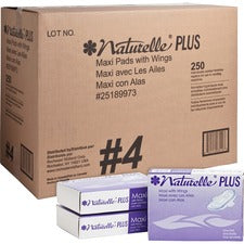 Naturelle Maxi Pads Plus, #4 With Wings, 250 Individually Wrapped/carton