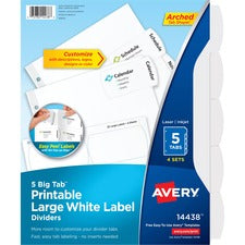 Avery&reg; Big Tab Printable Large White Label Dividers - 20 x Divider(s) - 5 - 5 Tab(s)/Set - 8.5" Divider Width x 11" Divider Length - 3 Hole Punched - White Paper Divider - White Paper Tab(s) - 4 / Pack