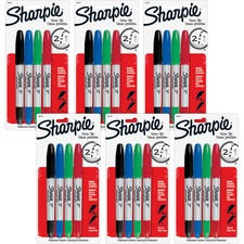 Sharpie Twin Tip Permanent Markers - Ultra Fine, Fine Marker Point - 0.3 mm, 1 mm Marker Point Size - Red, Green, Blue, Black Alcohol Based Ink - 24 / Bag