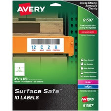 Avery&reg; Surface Safe ID Label - 3 1/4" Width x 8 3/8" Length - Removable Adhesive - Rectangle - Laser, Inkjet - White - Film - 3 / Sheet - 50 Total Sheets - 150 Total Label(s) - 5