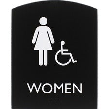 Lorell Restroom Sign - 1 Each - Women Print/Message - 6.8" Width x 8.5" Height - Rectangular Shape - Easy Readability, Braille - Plastic - Black