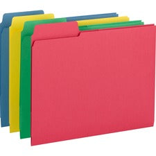 Smead SuperTab 1/3 Tab Cut Letter Recycled Top Tab File Folder - 8 1/2" x 11" - 3 Internal Pocket(s) - Blue, Red, Green, Yellow - 10% Recycled - 12 / Pack