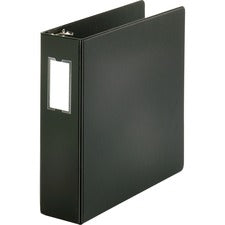 Business Source Basic Round Ring Binder w/Label Holder - 3" Binder Capacity - Letter - 8 1/2" x 11" Sheet Size - 3 x Round Ring Fastener(s) - Vinyl - Black - Open and Closed Triggers, Label Holder - 1 Each