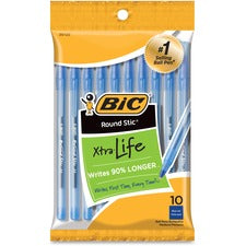 BIC Round Stic Ballpoint Pens - Medium Pen Point - Blue - 10 / Pack