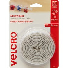 Sticky-back Fasteners With Dispenser, Removable Adhesive, 0.75" X 5 Ft, White
