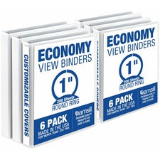 Samsill Economy 1 Inch 3 Ring Binder - 6 Pack - White - Samsill Economy 1 Inch 3 Ring Binder - Made in the USA - Round Ring Binder - Non-Stick Customizable Cover - White - 6 Pack (I08537)