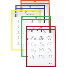 Reusable Dry Erase Pockets, 9 X 12, Assorted Primary Colors, 25/box