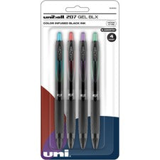 uniball&trade; 207 BLX Gel Pens - Medium Pen Point - 0.7 mm Pen Point Size - Retractable - Green/Black, Purple/Black, Black/Red, Black/Blue Pigment-based Ink - 4 / Pack