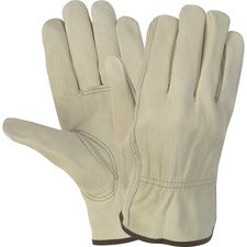 MCR Safety Durable Cowhide Leather Work Gloves - Medium Size - Cream - Durable, Comfortable, Flexible - For Construction - 2 / Pair