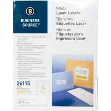 Business Source Bright White Premium-quality Address Labels - 1 1/3" x 4" Length - Permanent Adhesive - Rectangle - Laser, Inkjet - White - 14 / Sheet - 250 Total Sheets - 3500 / Pack - Lignin-free, Jam-free
