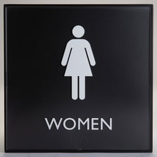 Lorell Restroom Sign - 1 Each - Women Print/Message - 8" Width x 8" Height - Square Shape - Easy Readability, Injection-molded - Plastic - Black